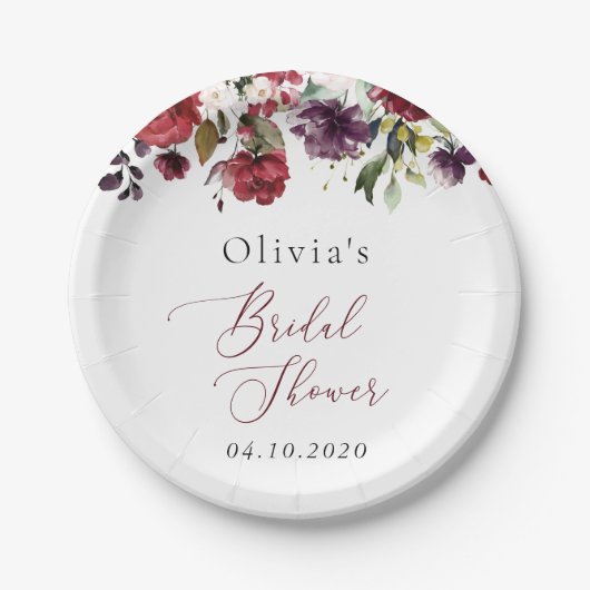 Assiettes En Carton Fleurs Bourgognes, Fleurs Roses, Fête des mariées (Devant)