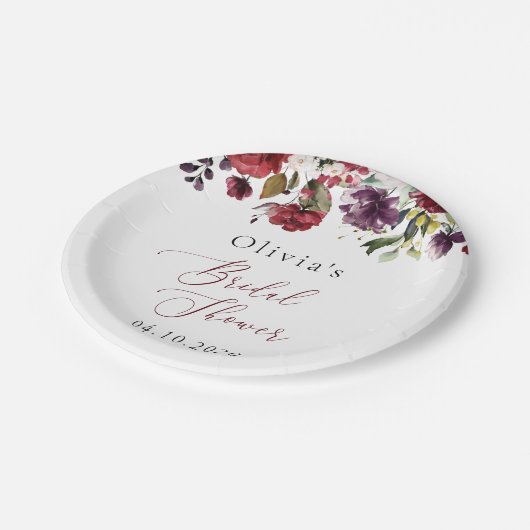 Assiettes En Carton Fleurs Bourgognes, Fleurs Roses, Fête des mariées  (Angle)