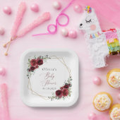 Assiettes En Carton Fleurs Bourgognes, Fleurs Rouges, Baby shower (Fête)