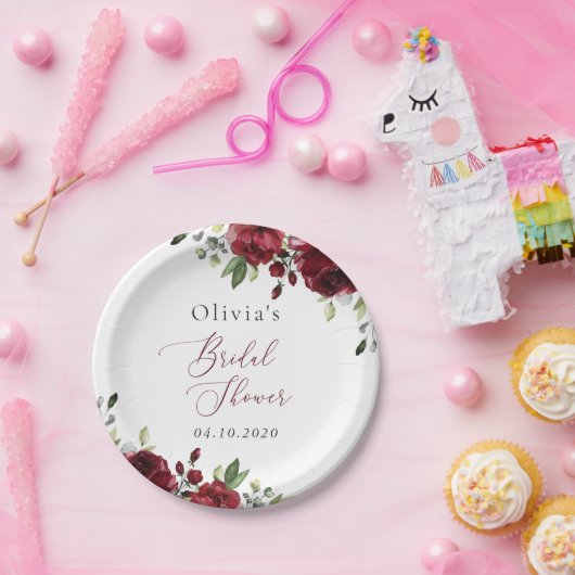 Assiettes En Carton Fleurs Bourgognes, Fleurs Rouges, Boho, Fête des m (Fête)