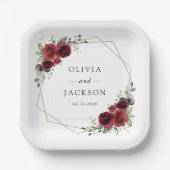 Assiettes En Carton Fleurs Bourgognes, Fleurs rouges, Mariage Floral (Recto)