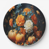 Assiettes En Carton Fleurs Citrouilles d'Halloween (Devant)