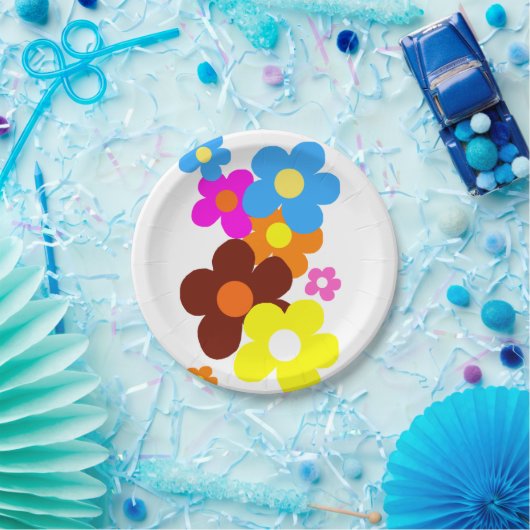 Assiettes En Carton Fleurs colorées joyeuses (Fête)