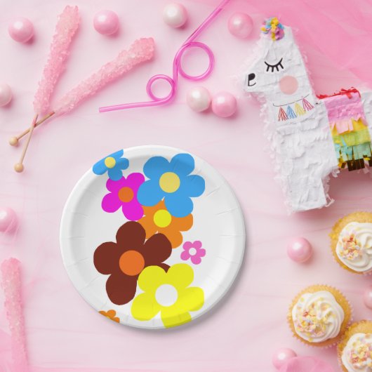 Assiettes En Carton Fleurs colorées joyeuses (Fête)