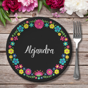 ASSIETTES EN CARTON FLEURS COLORÉES QUINCEAÑERA