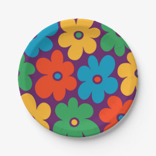 Assiettes En Carton Fleurs colorées rétro Motif