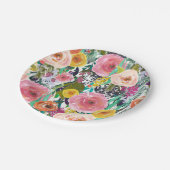 Assiettes En Carton Fleurs colorées romantiques (Angle)