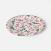 Assiettes En Carton Fleurs côtières peintes en rose et vert (Angle)