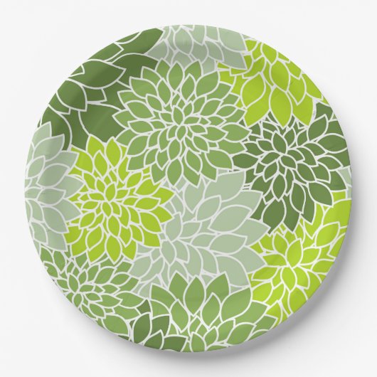 Assiettes En Carton Fleurs Dahlia, Motif De Fleurs, Dahlia Verte (Devant)