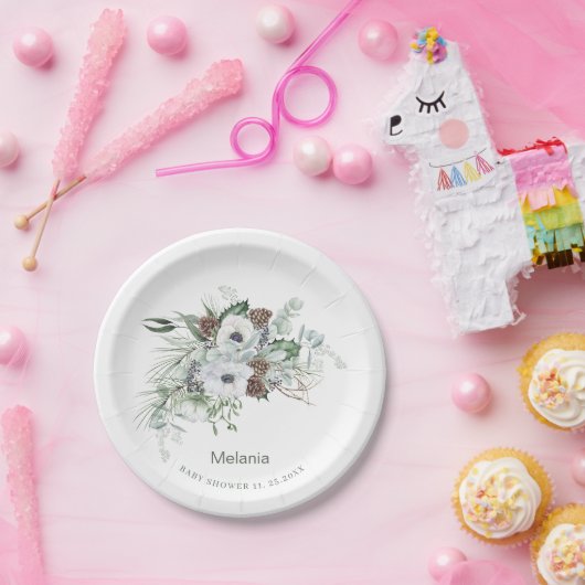 Assiettes En Carton Fleurs d'anémones d'hiver à l'aquarelle Baby showe (Fête)