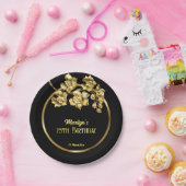 Assiettes En Carton Fleurs d'anniversaire en noir et or personnalisées (Fête)