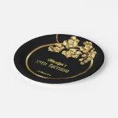 Assiettes En Carton Fleurs d'anniversaire en noir et or personnalisées (Angle)