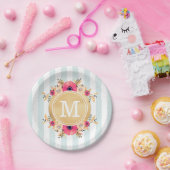 Assiettes En Carton Fleurs d'aquarelle à la menthe Faux or Monogramme (Fête)