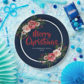 Assiettes En Carton Fleurs d'aquarelle bleu de la marine Noël (Fête)