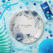 Assiettes En Carton Fleurs d'Aquarelle bleu Dusty Silver Elégant (Fête)