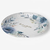 Assiettes En Carton Fleurs d'Aquarelle bleu Dusty Silver Elégant (Angle)