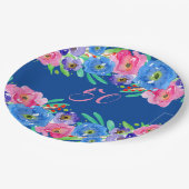 Assiettes En Carton Fleurs d'aquarelle bleue Joyeux 50e anniversaire (Angle)