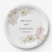 Assiettes En Carton Fleurs d'aquarelle crème et bleu (Devant)