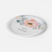 Assiettes En Carton Fleurs d'aquarelle de pêche Mariage bleu foncé (Angle)