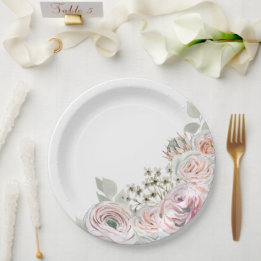 Assiettes En Carton Fleurs d'aquarelle délicates en rose pâle Annivers