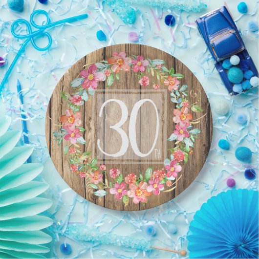 Assiettes En Carton Fleurs d'aquarelle en bois rustique de 30 ans (Fête)