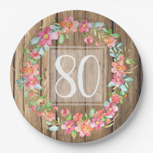 Assiettes En Carton Fleurs d'aquarelle en bois rustique de 80 ans