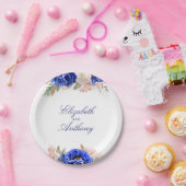 Assiettes En Carton Fleurs d'aquarelle marine et rose élégantes (Fête)