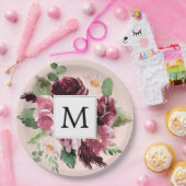 Assiettes En Carton Fleurs d'aquarelle modernes Monogrammes (Fête)