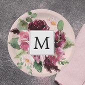 Assiettes En Carton Fleurs d'aquarelle modernes Monogrammes