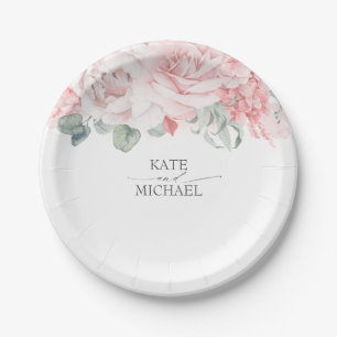 Assiettes En Carton Fleurs d'Aquarelle rose Blush Mariage élégant