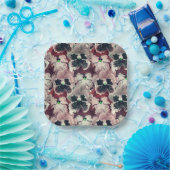 Assiettes En Carton Fleurs d'aquarelle rose, bordeaux (Fête)