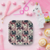 Assiettes En Carton Fleurs d'aquarelle rose, bordeaux (Fête)