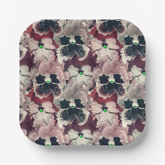 Assiettes En Carton Fleurs d'aquarelle rose, bordeaux (Recto)