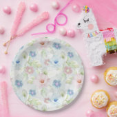 Assiettes En Carton Fleurs d'aquarelle rose et bleu. (Fête)