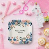 Assiettes En Carton Fleurs d'aquarelle rose et bleu (Fête)