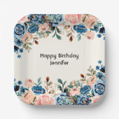 Assiettes En Carton Fleurs d'aquarelle rose et bleu (Recto)