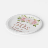 Assiettes En Carton Fleurs d'aquarelle rose pâle 50e anniversaire (Angle)