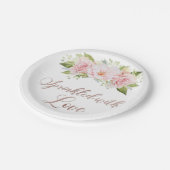 Assiettes En Carton Fleurs d'aquarelle rose pâle parsemées d'amour (Angle)