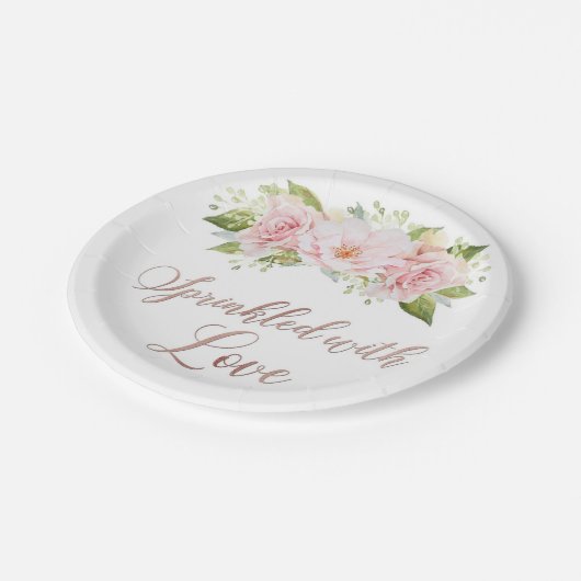 Assiettes En Carton Fleurs d'aquarelle rose pâle parsemées d'amour (Angle)