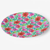 Assiettes En Carton Fleurs d'aquarelle rose, rouge, vert (Angle)
