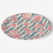 Assiettes En Carton Fleurs d'aquarelle rose sur bandes (Angle)