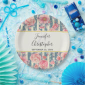 Assiettes En Carton Fleurs d'aquarelle rose sur bandes Papier Mariage  (Fête)