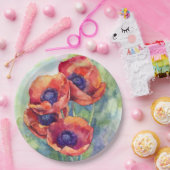 Assiettes En Carton Fleurs d'aquarelle rouge pavot illustration fleurs (Fête)