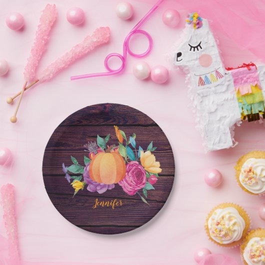 Assiettes En Carton Fleurs d'aquarelle Rustique Citrouille (Fête)