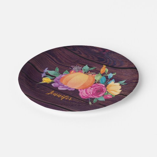 Assiettes En Carton Fleurs d'aquarelle Rustique Citrouille (Angle)