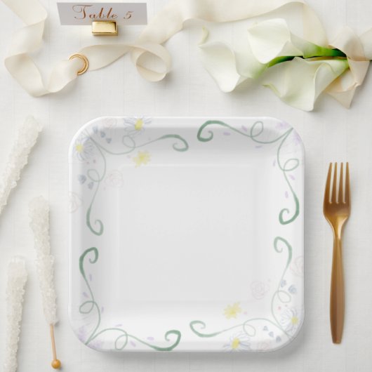 Assiettes En Carton Fleurs d'aquarelle simples (Mariage)