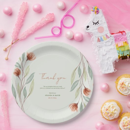 Assiettes En Carton Fleurs d'aquarelle vert pastel (Fête)