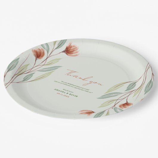 Assiettes En Carton Fleurs d'aquarelle vert pastel (Angle)