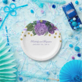 Assiettes En Carton Fleurs d'aquarelle violette et Confetti d'or moder (Fête)