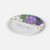 Assiettes En Carton Fleurs d'aquarelle violette et Confetti d'or moder (Angle)